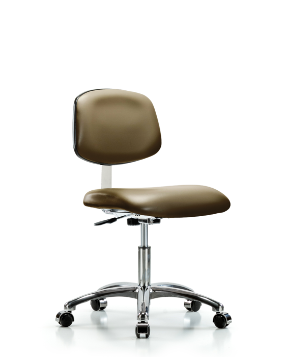 Blue Ridge Ergonomics CLR-VDHCH-CR-CC-8809 Class 10 Clean Room Vinyl Chair Chrome - Desk Height with Casters in Taupe Supernova™ Vinyl