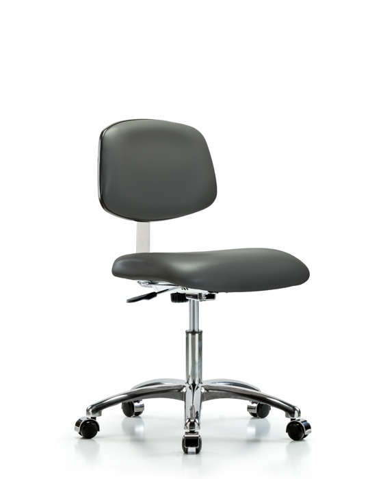 Blue Ridge Ergonomics CLR-VDHCH-CR-CC-8823 Class 10 Clean Room Vinyl Chair Chrome - Desk Height with Casters in Carbon Supernova™ Vinyl