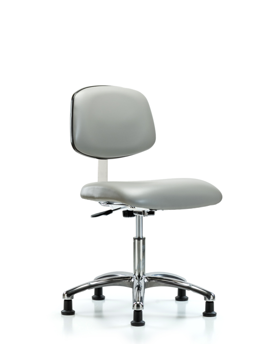 Blue Ridge Ergonomics CLR-VDHCH-CR-RG-8567 Class 10 Clean Room Vinyl Chair Chrome - Desk Height with Stationary Glides in Dove Trailblazer™ Vinyl