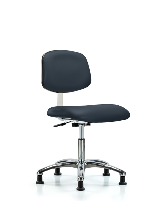 Blue Ridge Ergonomics CLR-VDHCH-CR-RG-8582 Class 10 Clean Room Vinyl Chair Chrome - Desk Height with Stationary Glides in Imperial Blue Trailblazer™ Vinyl