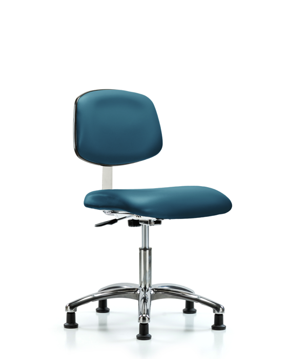 Blue Ridge Ergonomics CLR-VDHCH-CR-RG-8801 Class 10 Clean Room Vinyl Chair Chrome - Desk Height with Stationary Glides in Marine Blue Supernova™ Vinyl