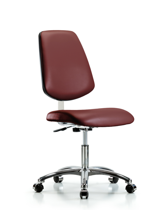 Blue Ridge Ergonomics CLR-VDHCH-MB-CR-CC-8815 Class 10 Clean Room Vinyl Chair Chrome - Desk Height with Medium Back & Casters in Borscht Supernova™ Vinyl