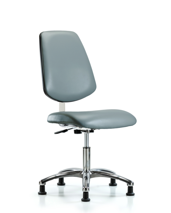 Blue Ridge Ergonomics CLR-VDHCH-MB-CR-RG-8822 Class 10 Clean Room Vinyl Chair Chrome - Desk Height with Medium Back & Stationary Glides in Storm Supernova™ Vinyl