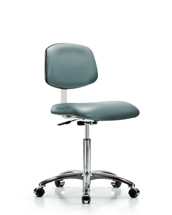 Blue Ridge Ergonomics CLR-VMBCH-CR-NF-CC-8822 Class 10 Clean Room Vinyl Chair Chrome - Medium Bench Height with Casters in Storm Supernova™ Vinyl