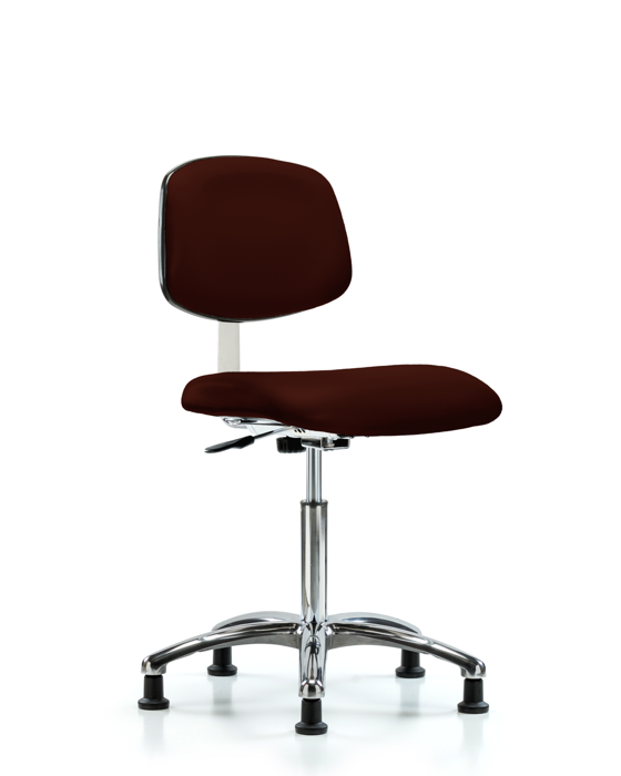 Blue Ridge Ergonomics CLR-VMBCH-CR-NF-RG-8569 Class 10 Clean Room Vinyl Chair Chrome - Medium Bench Height with Stationary Glides in Burgundy Trailblazer™ Vinyl