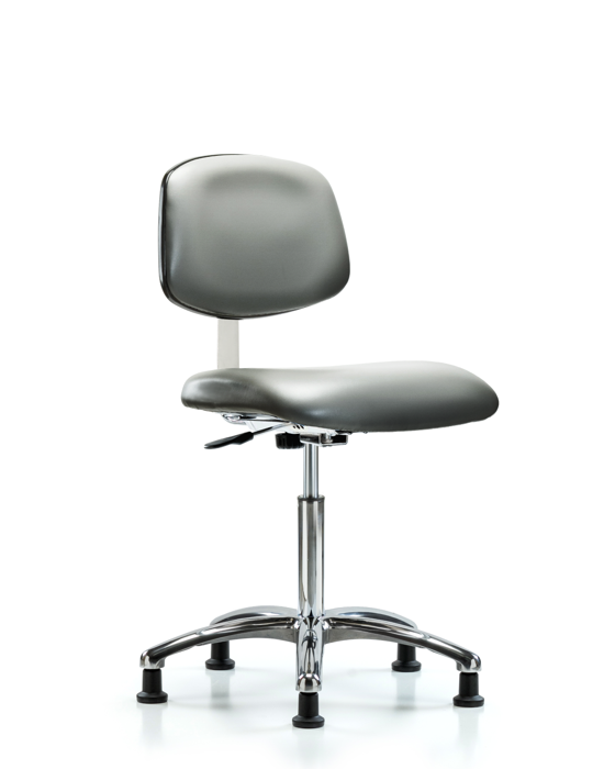 Blue Ridge Ergonomics CLR-VMBCH-CR-NF-RG-8840 Class 10 Clean Room Vinyl Chair Chrome - Medium Bench Height with Stationary Glides in Sterling Supernova™ Vinyl