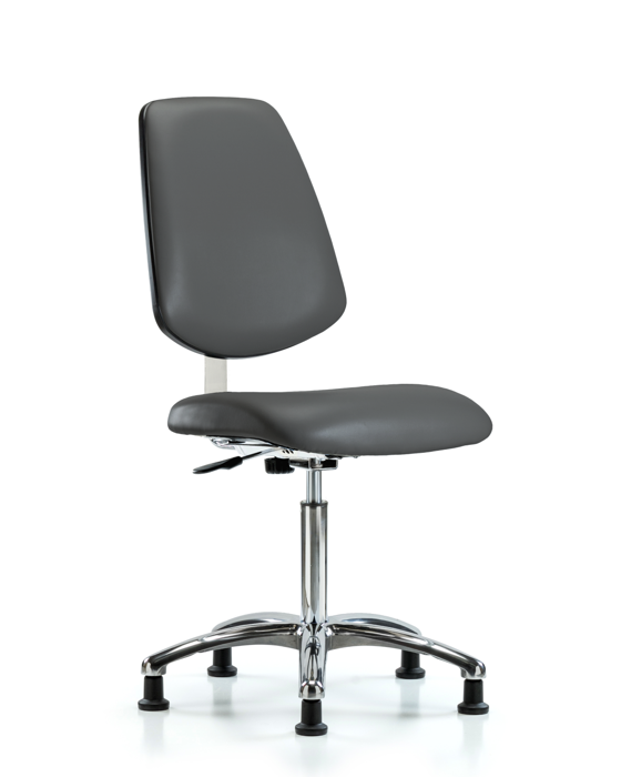 Blue Ridge Ergonomics CLR-VMBCH-MB-CR-NF-RG-8823 Class 10 Clean Room Vinyl Chair Chrome - Medium Bench Height with Medium Back & Stationary Glides in Carbon Supernova™ Vinyl