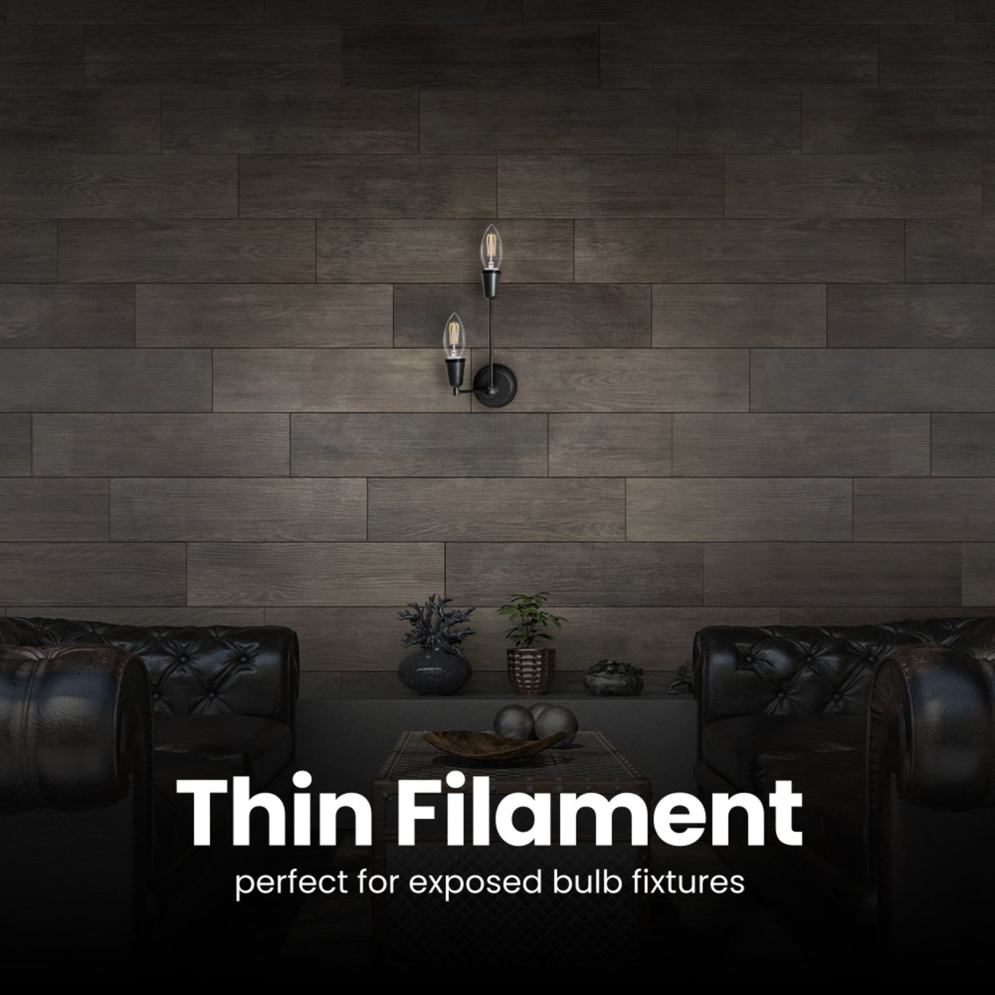 Feit Electric CTC40950CATFIL/2 3.3W (40W Equivalent) Daylight White (5000K) E12 Candelabra Base Dimmable Thin Filament Clear Glass Chandelier LED Light Bulb (2-Pack)