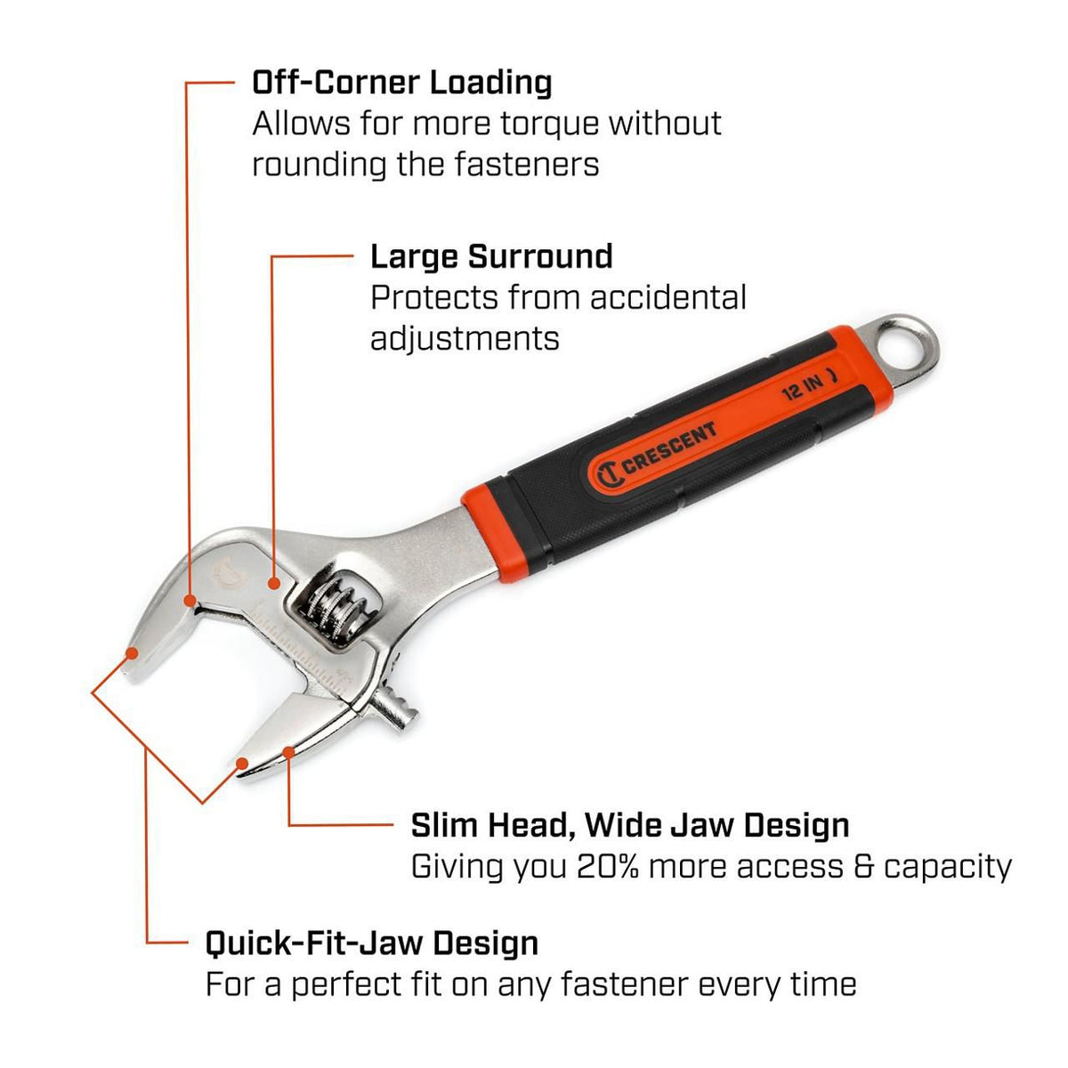 Crescent AC312CVS 12" Adjustable Wrench with Quick-Fit-Jaw