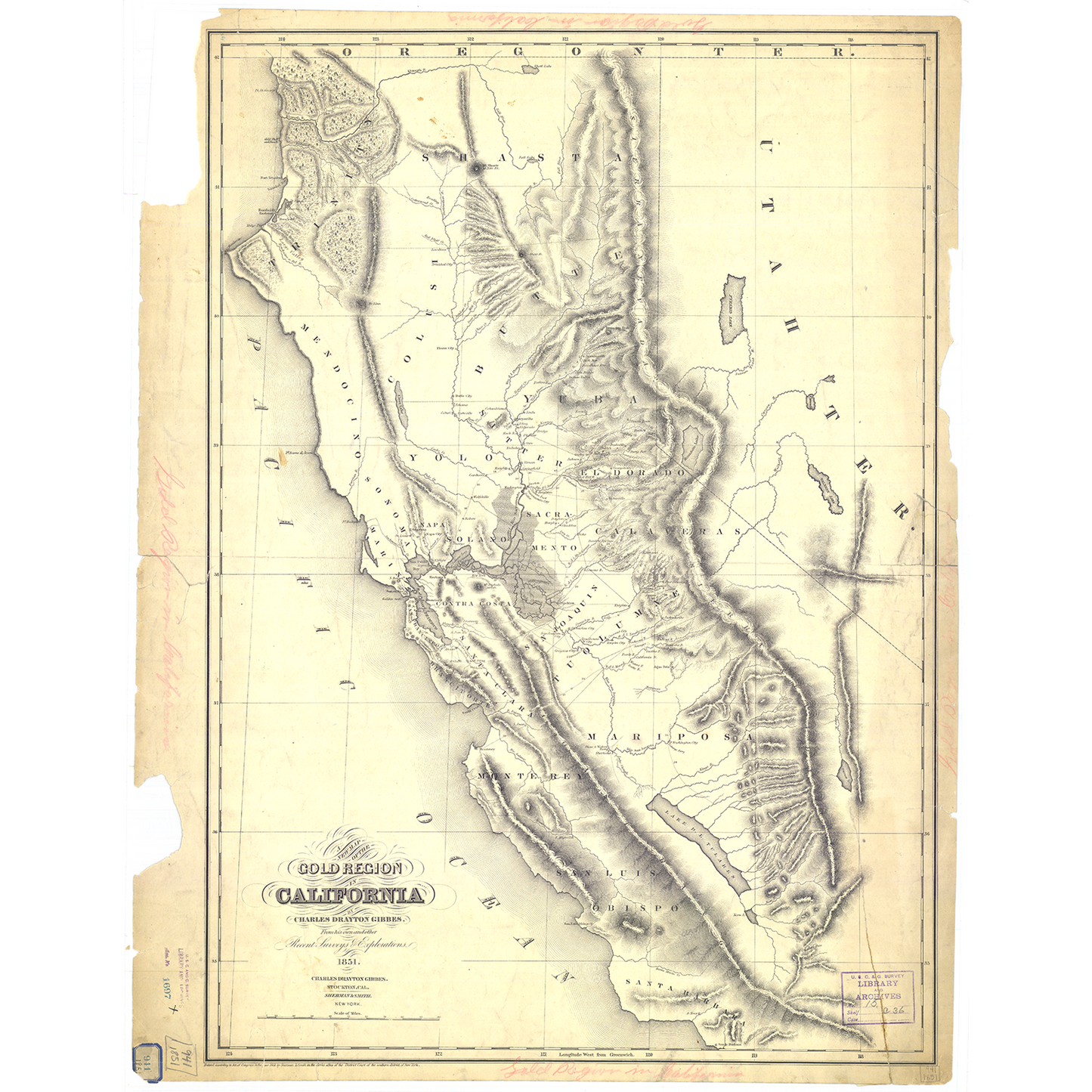 Paradise Clay IHP_CAG1851 Historical Chart: Gold Region in California 1851 (21 x 27 inches)