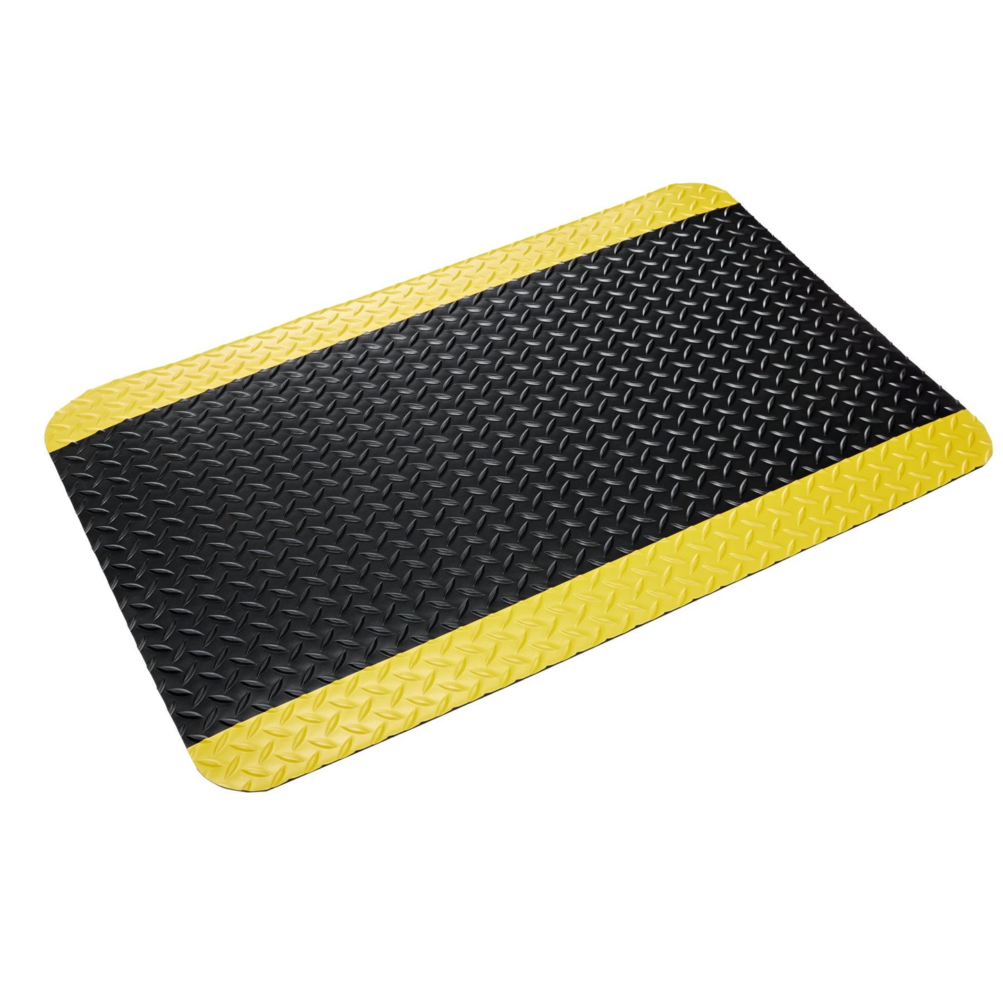 Crown Matting CD 3432YB Industrial Deck Plate Ultra 3'x12' Black w/Yellow Anti-Fatigue Dry Area Mat