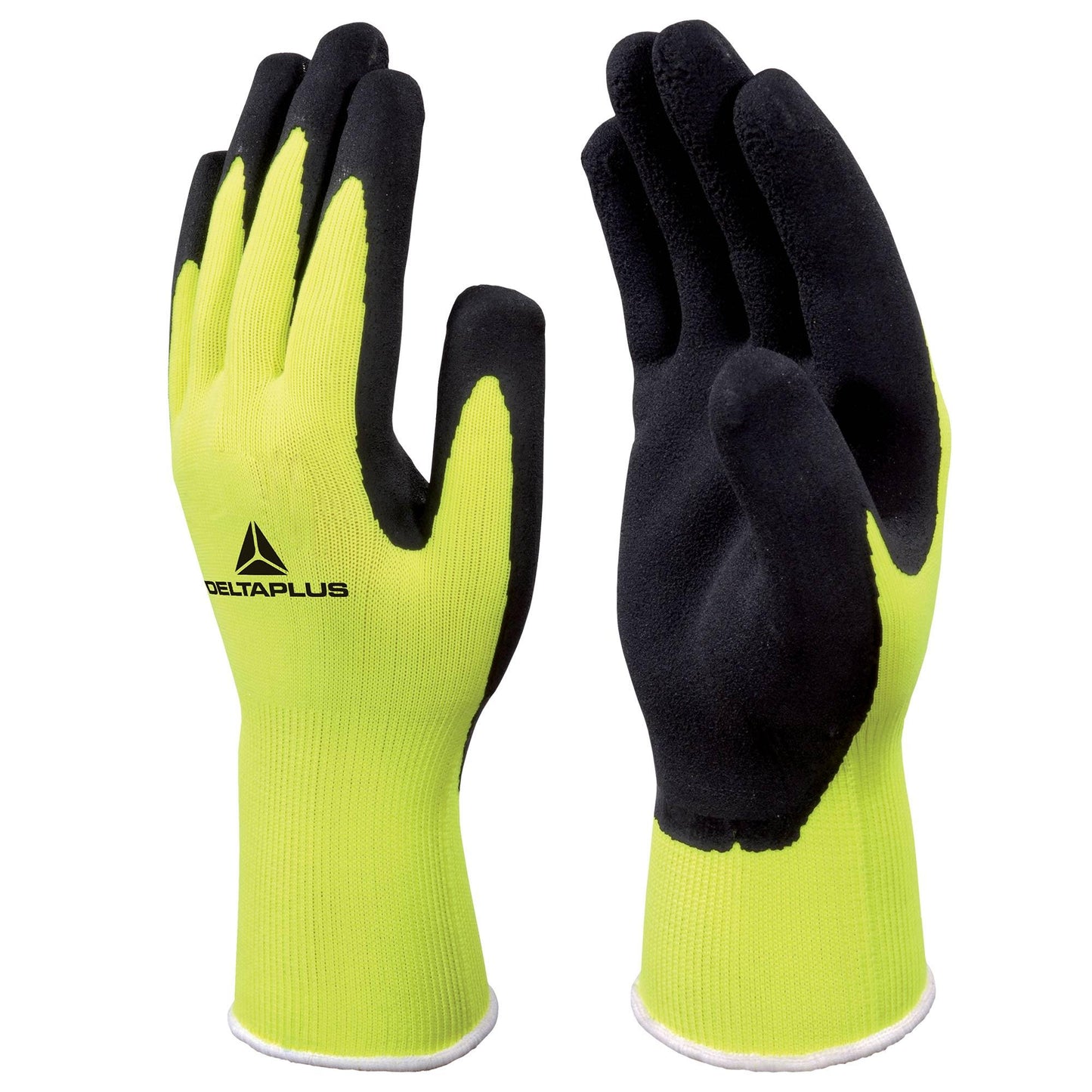 Delta Plus VV73307 Polyester 13G glove with Foam Latex Coated Palm, Yellow/Black, Size 7