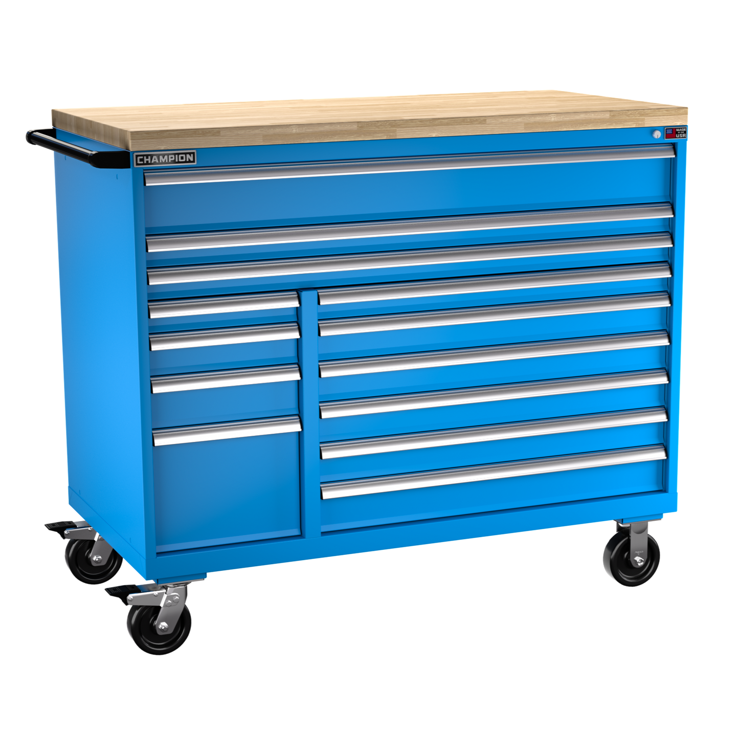 Champion Tool Storage DW1800DB-1301IL-MB8-BBT-BB 13-Drawer Standard Depth Mobile Modular Cabinet DW1301IL | 56-1/2"W x 49-1/8"H x 28-1/2"D, Bright Blue