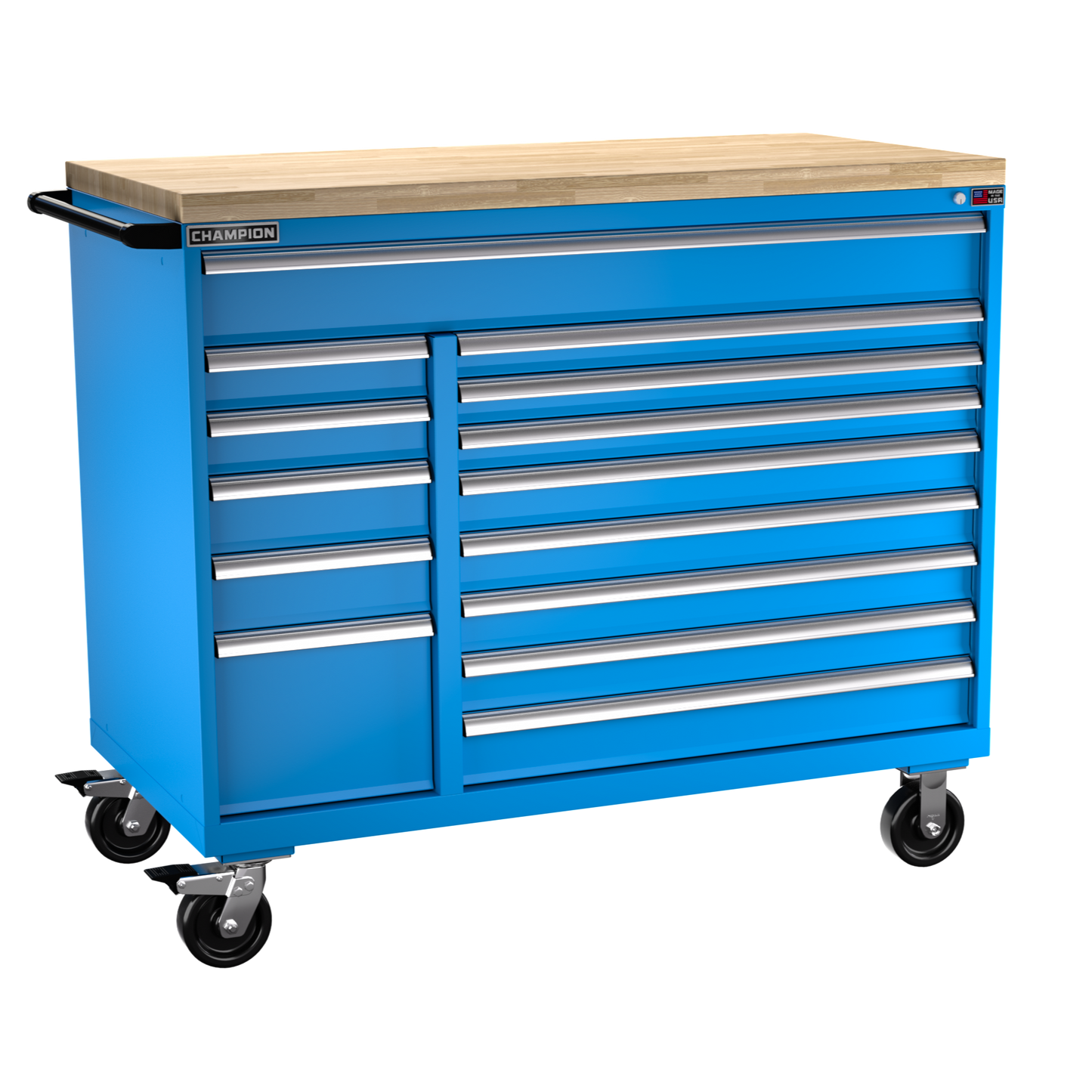 Champion Tool Storage DW1800DB-1401IL-MB8-BBT-BB 14-Drawer Standard Depth Mobile Modular Cabinet DW1401IL | 56-1/2"W x 49-1/8"H x 28-1/2"D, Bright Blue
