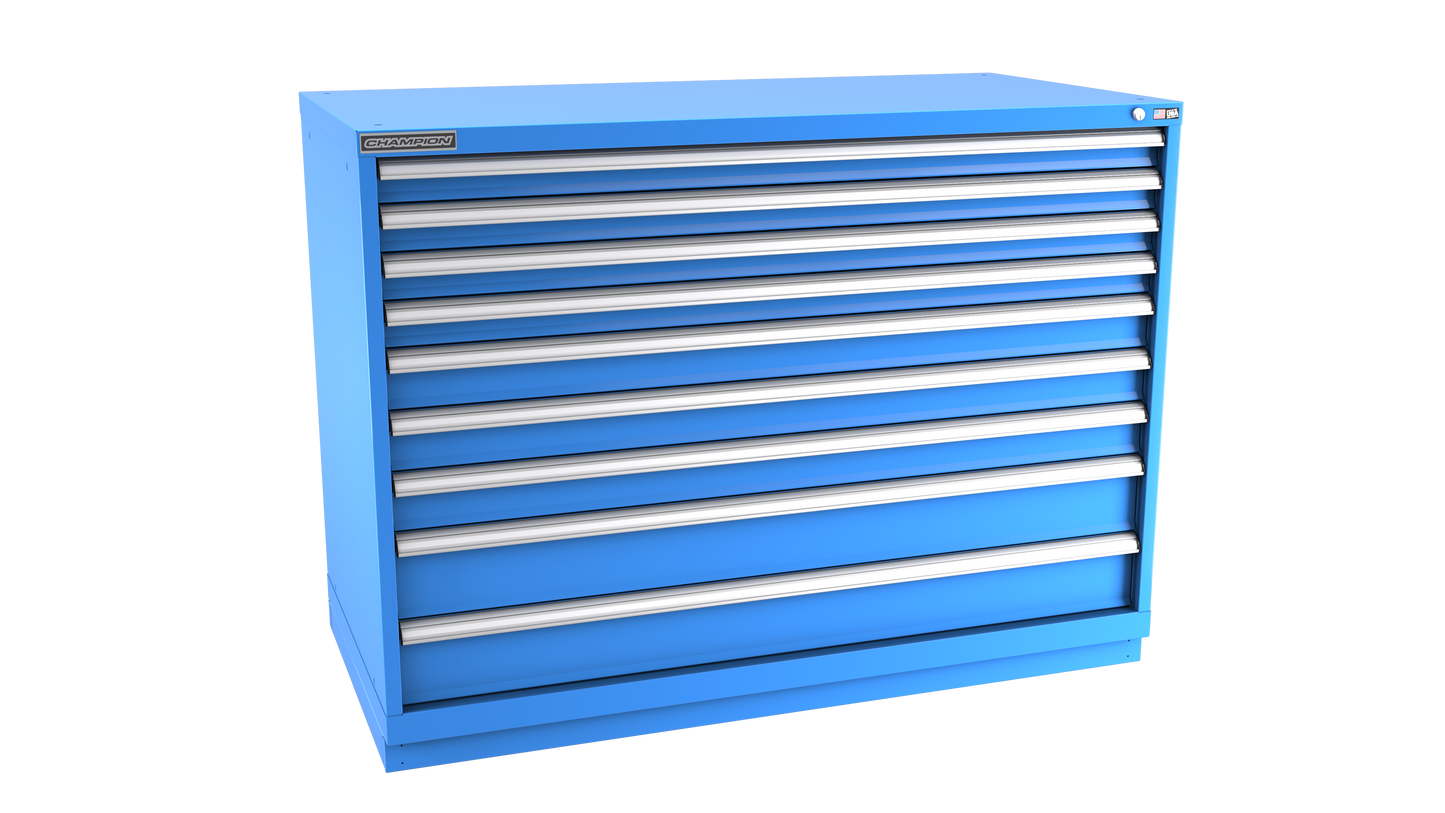 Champion Tool Storage DWS1800-0901-ILC-FTB-BB 9-Drawer Shallow Depth Modular Cabinet DWS0901 | 56-1/2"W x 41-3/4"H x 22-1/2"D, Bright Blue
