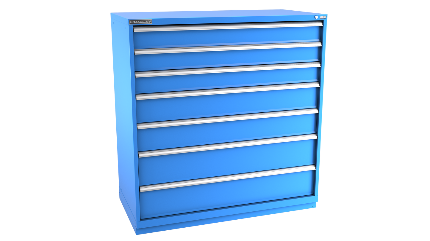 Champion Tool Storage DWS2700-0701-ILC-FTB-BB 7-Drawer Shallow Depth Modular Cabinet DWS0701 | 56-1/2"W x 59-1/2"H x 22-1/2"D, Bright Blue