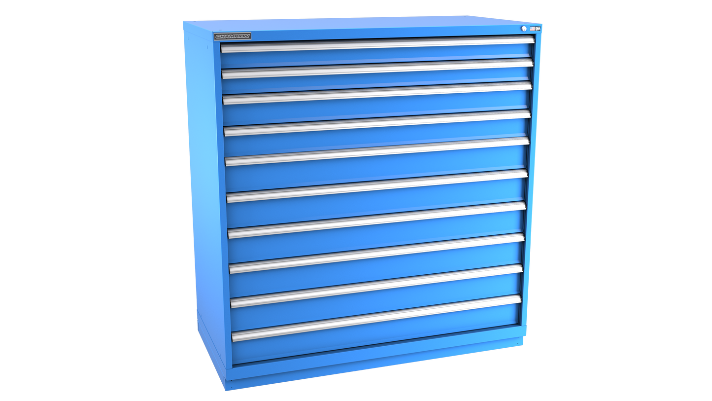 Champion Tool Storage DWS2700-100-1-ILC-FTB-LG 10-Drawer Shallow Depth Modular Cabinet DWS1001 | 56-1/2"W x 59-1/2"H x 22-1/2"D, Light Gray