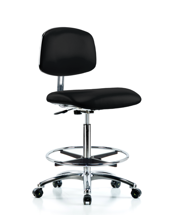 Blue Ridge Ergonomics ECR-VHBCH-CR-CF-EC-ESDBLK Class 10 Clean Room/ESD Vinyl Chair - High Bench Height with Chrome Foot Ring & ESD Casters in ESD Black Vinyl