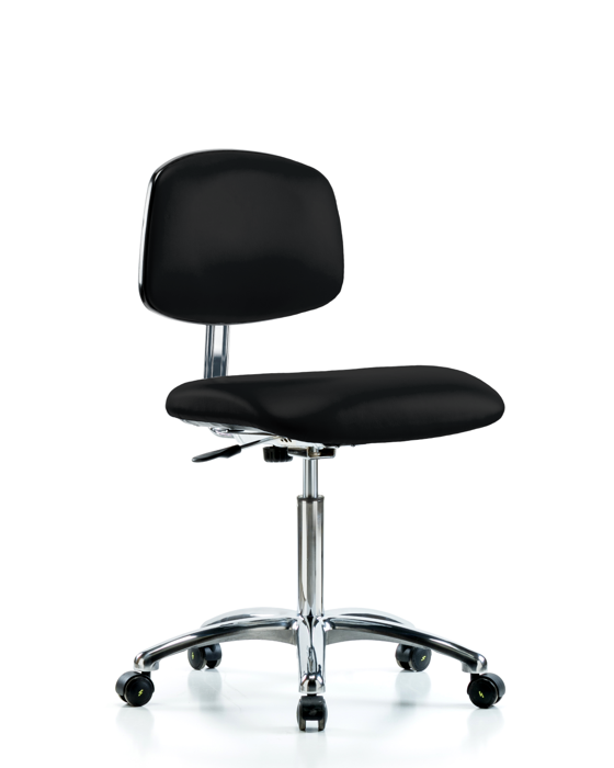 Blue Ridge Ergonomics ECR-VMBCH-CR-NF-EC-ESDBLK Class 10 Clean Room/ESD Vinyl Chair - Medium Bench Height with ESD Casters in ESD Black Vinyl
