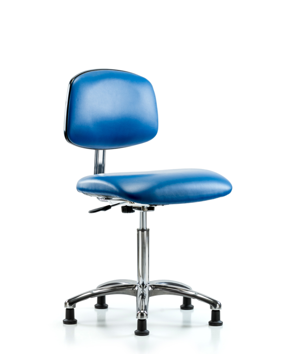 Blue Ridge Ergonomics ECR-VMBCH-CR-NF-EG-ESDBLU Class 10 Clean Room/ESD Vinyl Chair - Medium Bench Height with ESD Stationary Glides in ESD Blue Vinyl