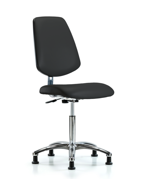 Blue Ridge Ergonomics ECR-VMBCH-MB-CR-NF-EG-ESDBLK Class 10 Clean Room/ESD Vinyl Chair - Medium Bench Height with Medium Back & ESD Stationary Glides in ESD Black Vinyl