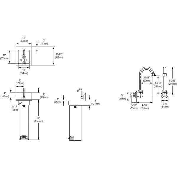 Elkay EHS-14-PEDX Stainless Steel 14" x 16-1/2" x 42" 18 Gauge Hand Sink with Pedestal Base Foot Valve and Faucet