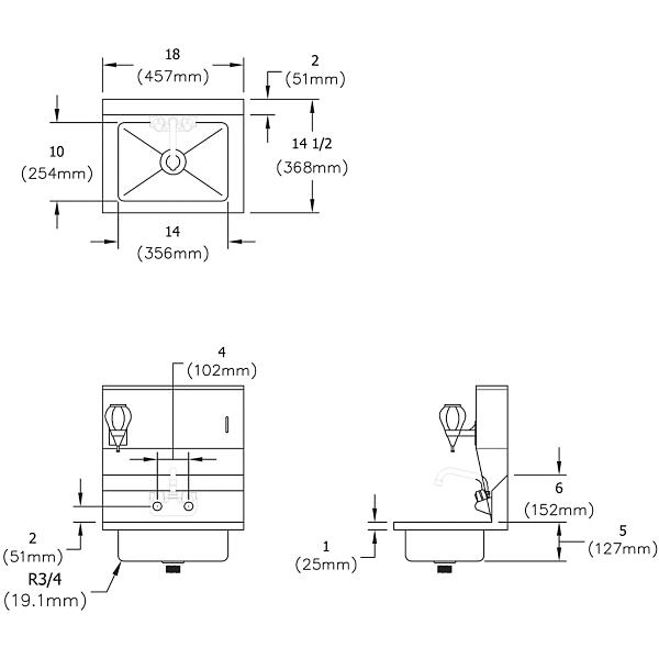 Elkay EHS-18-STDX Stainless Steel 18" x 14-1/2" x 23" 18 Gauge Hand Sink with Soap and Towel Dispenser and Faucet