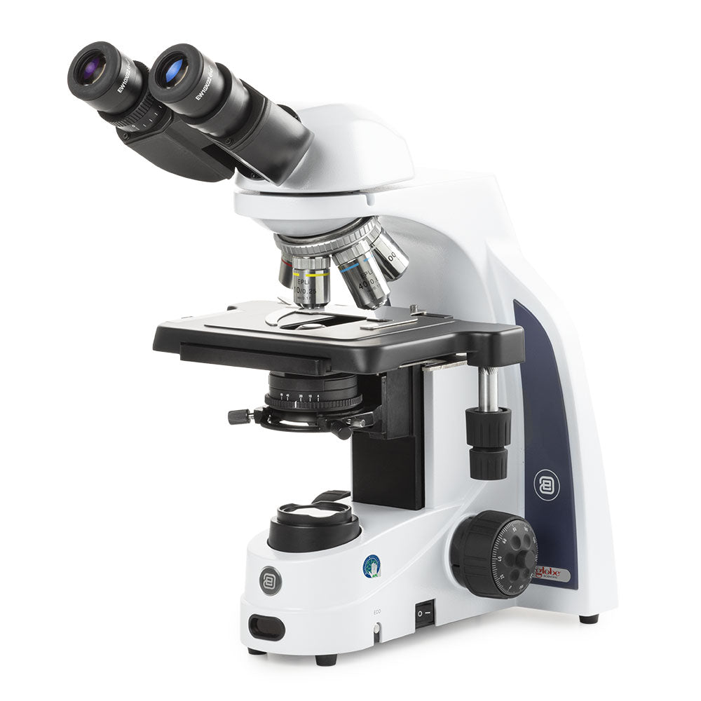 Globe Scientific EIS-1152-EPLI iScope binocular microscope with EWF 10x/22mm eyepieces E-plan EPLI 4/10/S40/S100x oil IOS objectives rackless stage and 3W NeoLED™ illumination