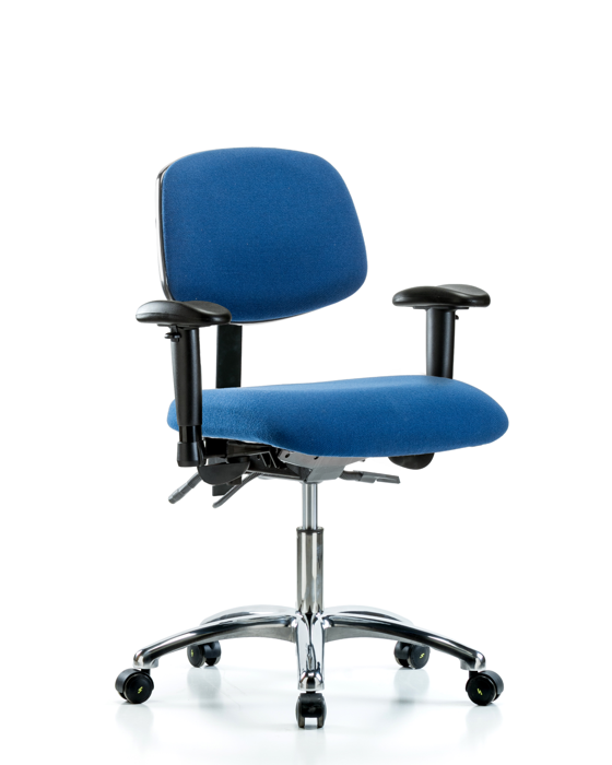 Blue Ridge Ergonomics ESD-FDHCH-CR-T1-A1-EC-ESDBLU Fabric ESD Chair - Desk Height with Seat Tilt, Adjustable Arms, & ESD Casters in ESD Blue Fabric