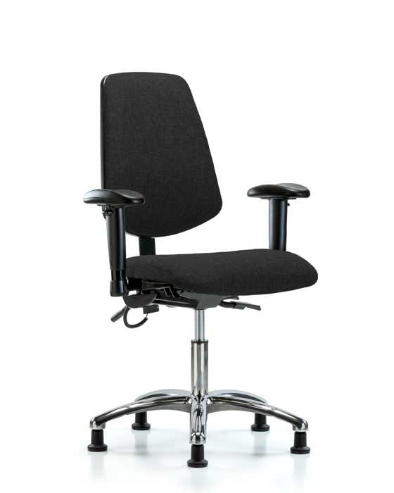 Blue Ridge Ergonomics ESD-FDHCH-MB-CR-T1-A1-EG-ESDBLK Fabric ESD Chair - Desk Height with Medium Back, Seat Tilt, Adjustable Arms, & ESD Stationary Glides in ESD Black Fabric