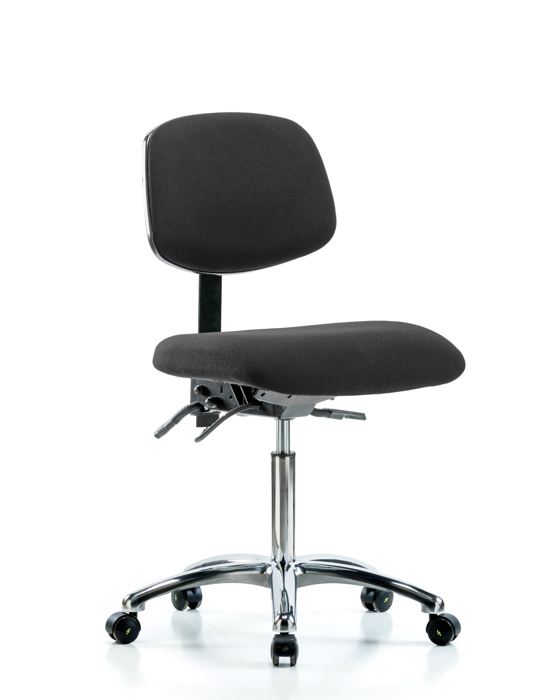 Blue Ridge Ergonomics ESD-FMBCH-CR-T0-A0-NF-EC-ESDBLK Fabric ESD Chair - Medium Bench Height with ESD Casters in ESD Black Fabric