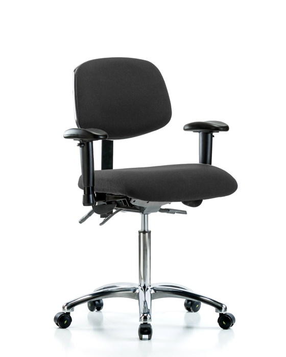 Blue Ridge Ergonomics ESD-FMBCH-CR-T1-A1-NF-EC-ESDBLK Fabric ESD Chair - Medium Bench Height with Seat Tilt, Adjustable Arms, & ESD Casters in ESD Black Fabric