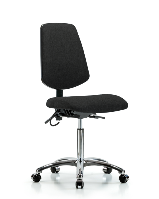 Blue Ridge Ergonomics ESD-FMBCH-MB-CR-T0-A0-NF-EC-ESDBLK Fabric ESD Chair - Medium Bench Height with Medium Back & ESD Casters in ESD Black Fabric
