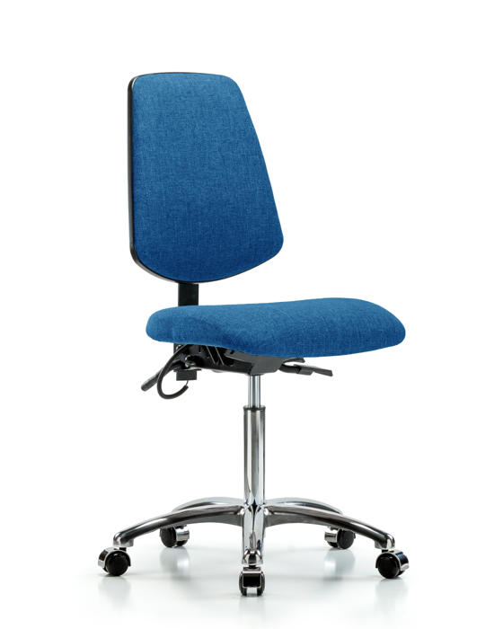 Blue Ridge Ergonomics ESD-FMBCH-MB-CR-T0-A0-NF-EC-ESDBLU Fabric ESD Chair - Medium Bench Height with Medium Back & ESD Casters in ESD Blue Fabric