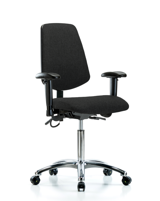 Blue Ridge Ergonomics ESD-FMBCH-MB-CR-T0-A1-NF-EC-ESDBLK Fabric ESD Chair - Medium Bench Height with Medium Back, Adjustable Arms, & ESD Casters in ESD Black Fabric