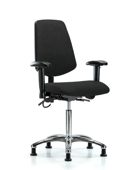 Blue Ridge Ergonomics ESD-FMBCH-MB-CR-T1-A1-NF-EG-ESDBLK Fabric ESD Chair - Medium Bench Height with Medium Back, Seat Tilt, Adjustable Arms, & ESD Stationary Glides in ESD Black Fabric