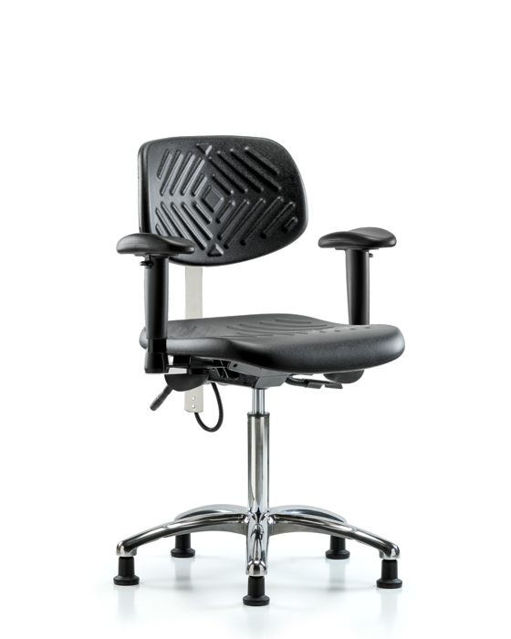 Blue Ridge Ergonomics ESD-PMBCH-CR-T0-A1-NF-EG Polyurethane ESD Chair - Medium Bench Height with Adjustable Arms & ESD Stationary Glides