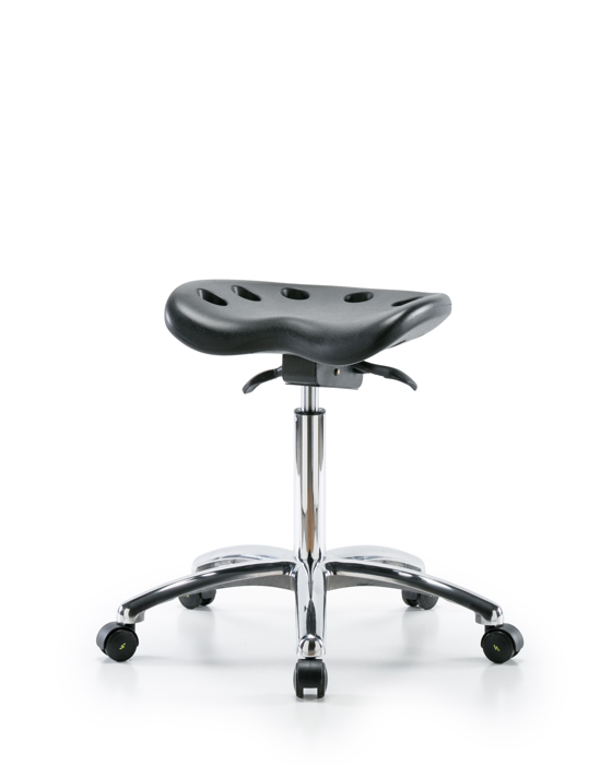 Blue Ridge Ergonomics ESD-PTMBSO-CR-NF-EC Polyurethane ESD Tractor Sit-Stand Stool Chrome - Medium Bench Height with ESD Casters in ESD Black Polyurethane