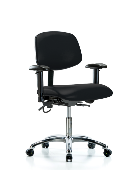Blue Ridge Ergonomics ESD-VDHCH-CR-T0-A1-EC-ESDBLK Vinyl ESD Chair - Desk Height with Adjustable Arms & ESD Casters in ESD Black Vinyl