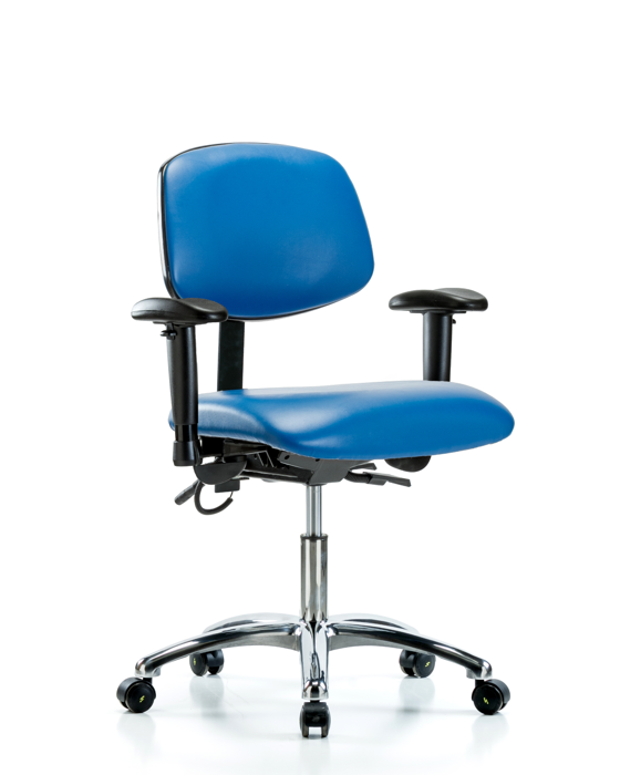 Blue Ridge Ergonomics ESD-VDHCH-CR-T1-A1-EC-ESDBLU Vinyl ESD Chair - Desk Height with Seat Tilt, Adjustable Arms, & ESD Casters in ESD Blue Vinyl