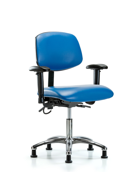 Blue Ridge Ergonomics ESD-VDHCH-CR-T1-A1-EG-ESDBLU Vinyl ESD Chair - Desk Height with Seat Tilt, Adjustable Arms, & ESD Stationary Glides in ESD Blue Vinyl