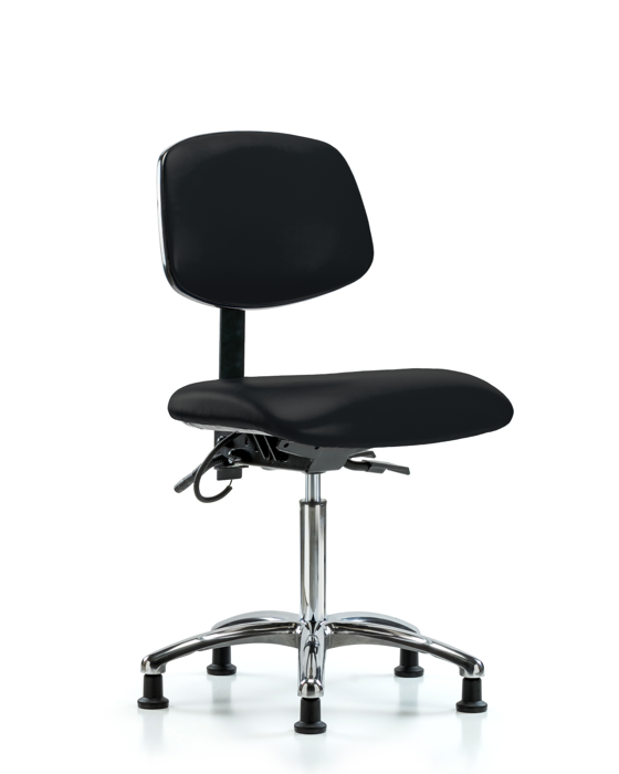 Blue Ridge Ergonomics ESD-VMBCH-CR-T0-A0-NF-EG-ESDBLK Vinyl ESD Chair - Medium Bench Height with ESD Stationary Glides in ESD Black Vinyl