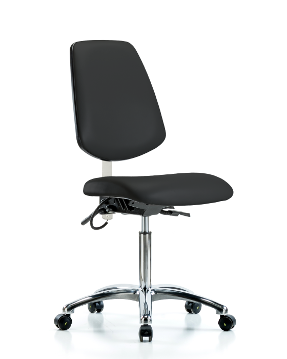 Blue Ridge Ergonomics ESD-VMBCH-MB-CR-T0-A0-NF-EC-ESDBLK Vinyl ESD Chair - Medium Bench Height with Medium Back & ESD Casters in ESD Black Vinyl