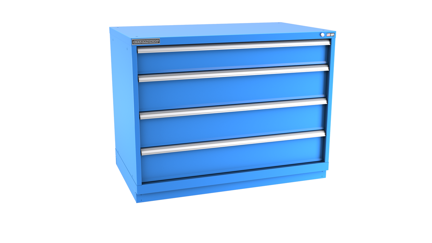 Champion Tool Storage EW1500-0401-ILC-FTB-BB 4-Drawer Standard Depth Modular Cabinet EW0401 | 47"W x 35-7/8"H x 28-1/2"D, Bright Blue