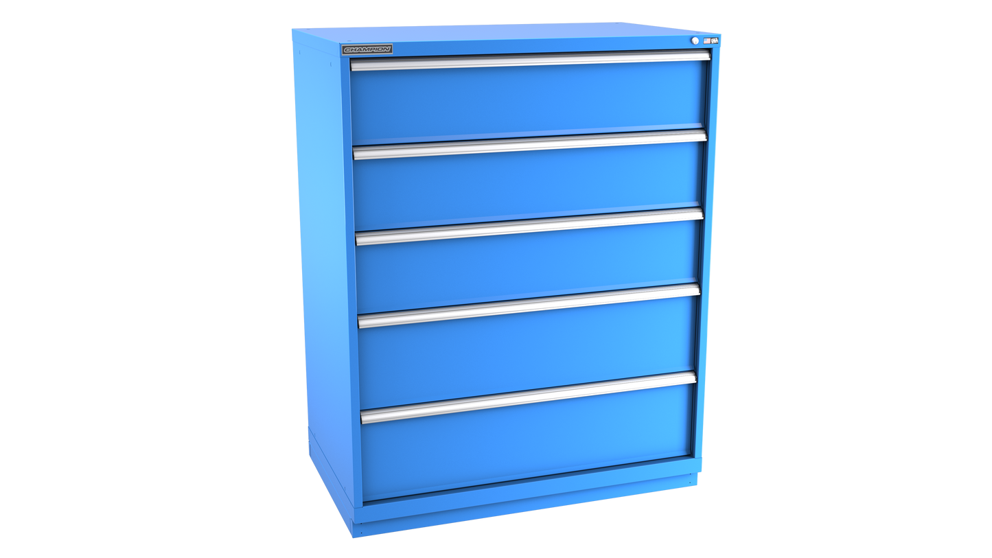 Champion Tool Storage EW2700-0501-ILC-FTB-BB 5-Drawer Standard Depth Modular Cabinet EW0501 | 47"W x 59-1/2"H x 28-1/2"D, Bright Blue