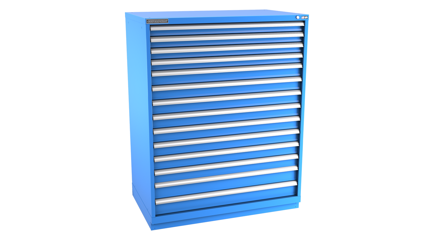Champion Tool Storage EW2700-1401-ILC-FTB-BB 14-Drawer Standard Depth Modular Cabinet EW1401 | 47"W x 59-1/2"H x 28-1/2"D, Bright Blue