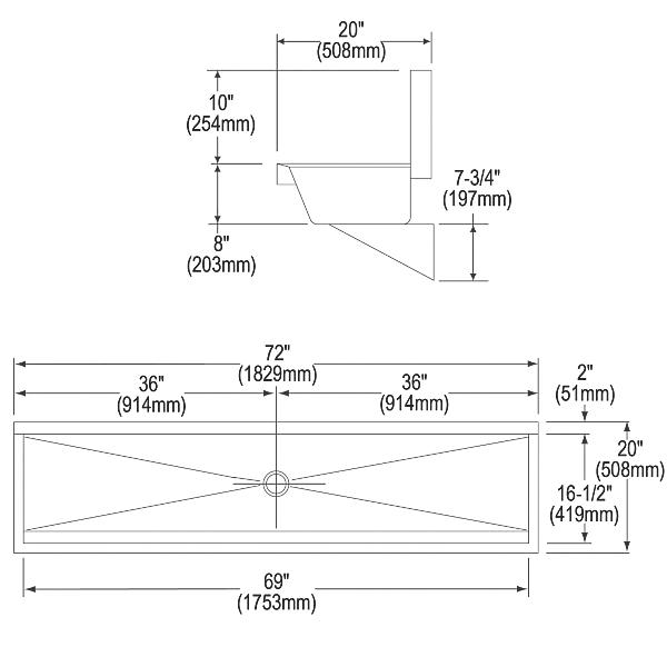 Elkay EWMA72203 Stainless Steel 72" x 20" x 8" Wall Hung Multiple Station Hand Wash Sink