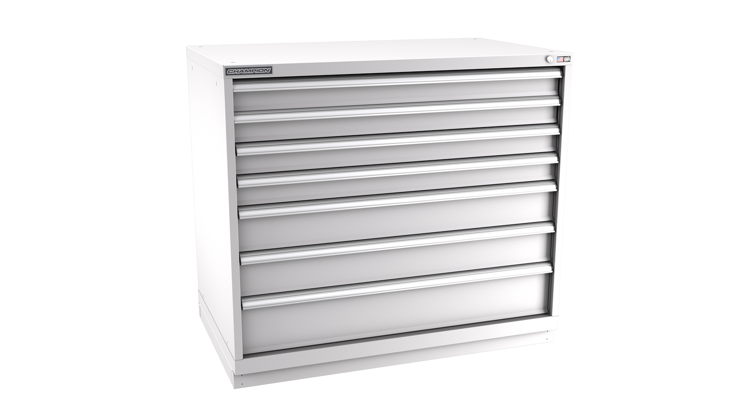 Champion Tool Storage EWS1800-0702-ILC-FTB-LG 7-Drawer Shallow Depth Modular Cabinet EWS0702 | 47"W x 41-3/4"H x 22-1/2"D, Light Gray