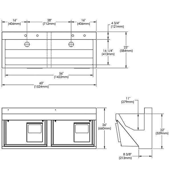 Elkay EWSF26026KWC Stainless Steel 60" x 23" x 26" Wall Hung Double Station Surgeon Scrub Sink Kit