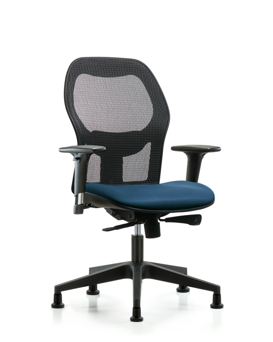 Blue Ridge Ergonomics EXE-VMDHCH-RG-H0-A1-RG-8801 Executive Windova Mesh Back Chair with Standard Adjustable Arms, Marine Blue Supernova™ Seat, & Stationary Glides